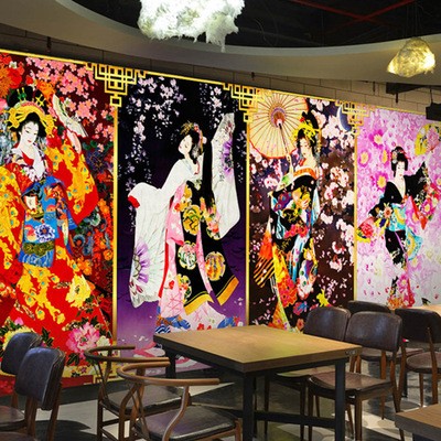 3D仕女图壁画日式料理店餐厅日本寿司居酒屋壁纸KTV酒店背景墙纸图4