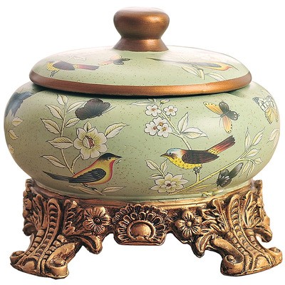 绿色田园工艺品彩绘陶瓷烟灰缸家居日用客厅店铺装饰桌面房间摆件图5