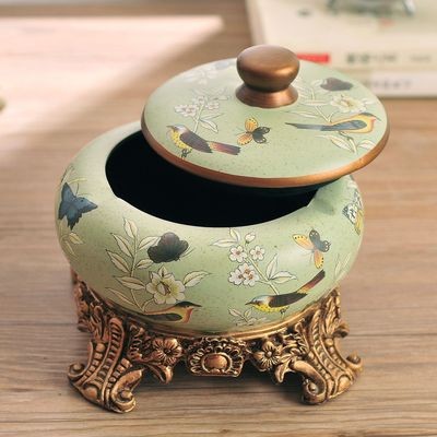 绿色田园工艺品彩绘陶瓷烟灰缸家居日用客厅店铺装饰桌面房间摆件图2