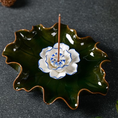 批发手工莲花荷花陶瓷香盘香插香座多款线香塔香多功能倒流小香炉图2