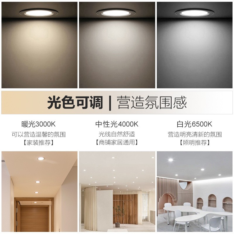 led筒灯嵌入式孔灯洞灯家用简灯7.5开孔吊顶三色天花灯射灯牛眼灯图3