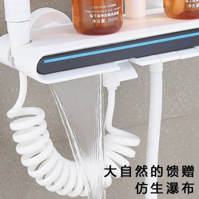 奶油风花洒套装白色枪灰家用全铜钢琴键智能数显增压花洒淋浴器图4