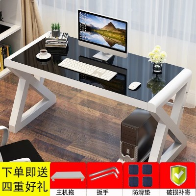 现代简约电脑台式桌家用书桌经济型写字台钢化玻璃办公桌学习桌子图2