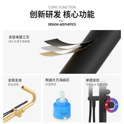 富兰蒂全铜枪灰色落地式浴缸龙头花洒立式淋浴冷热瀑布水龙头明装图2