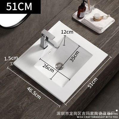 批发一体陶瓷盆薄边盆1.24米台面一体洗手盆浴室柜一体洗面盆台盆图2
