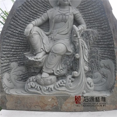 莆田厂家青石雕佛像自在观音水月观音菩萨寺庙景观家居庭院图4