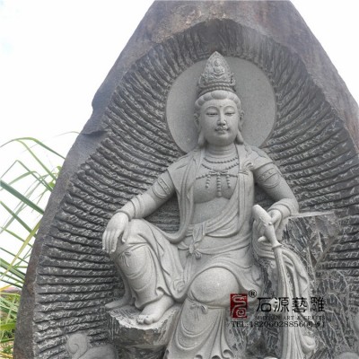 莆田厂家青石雕佛像自在观音水月观音菩萨寺庙景观家居庭院图3