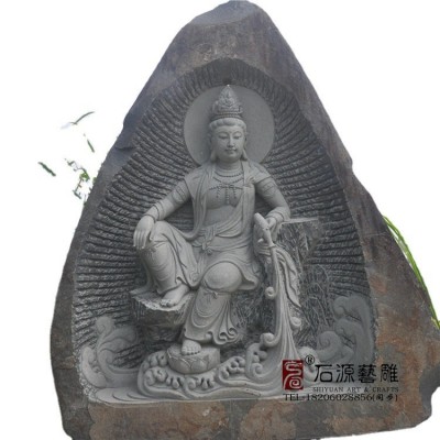 莆田厂家青石雕佛像自在观音水月观音菩萨寺庙景观家居庭院图5