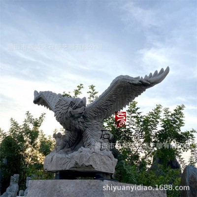 石源艺雕 厂家直销红锈石庭院园林景观老鹰大鹏展翅摆件 城市雕塑图3