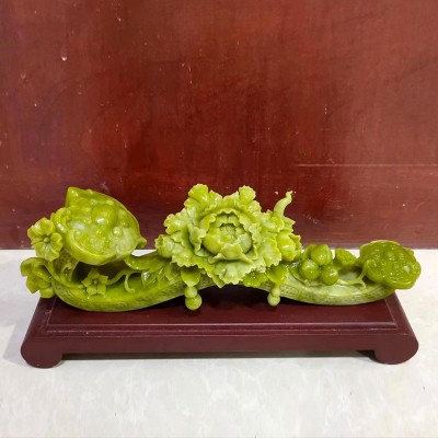 非遗文化工艺品玉如意 绿玉石五福临门葫芦 汉白玉福道办公桌摆件
