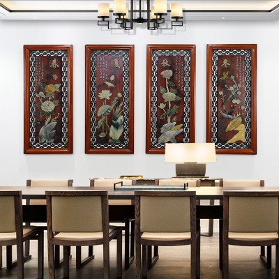 春夏秋冬挂画中式客厅沙发背景墙装饰画餐厅墙面装饰四联玉雕壁画图4