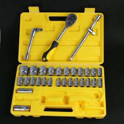 厂家8-32mm镜面铬钒套筒头扳手快速棘轮汽修工具32件套装组合工具图3