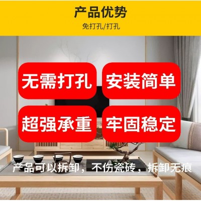 免打孔置物架楠竹一字隔板墙上壁挂装饰书架厨房客厅阳台收 纳搁板图2