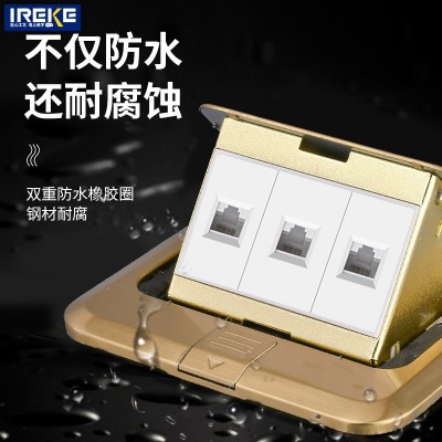 不锈钢金色弹起式网络地插五类超六类七类单双网口RJ45 地插座CAT6图3
