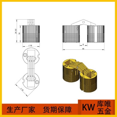 18MM铜暗铰纯铜铰链铜水桶铰隐藏式铰链180度铜合页装饰盒五金图2