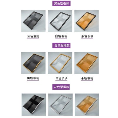 极简轻奢钢化玻璃酒柜书柜门可定衣柜门窄边茶灰黑色透明铝框可定图2